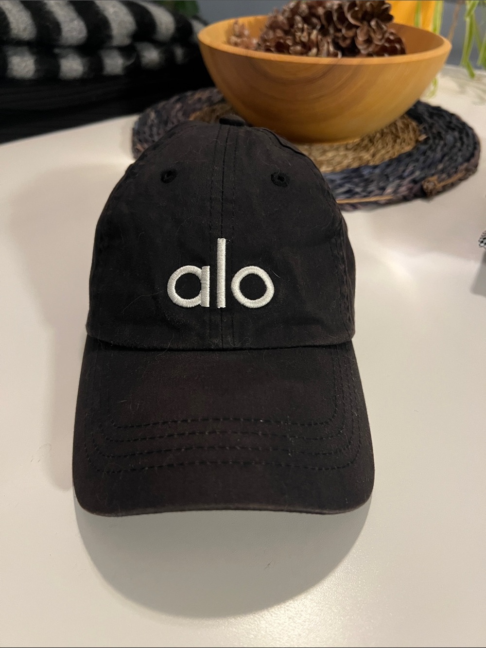 ALO Yoga Black Cap with White 'alo' Embroidery